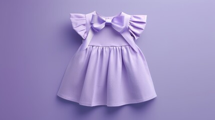 A sleeveless baby dress mockup with a bow, positioned against a soft lavender gradient