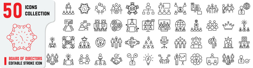 Board of Directors editable stroke icons, Meeting icons also includes round-table discussion, member, stakeholder meeting, decision making, corporate oversight