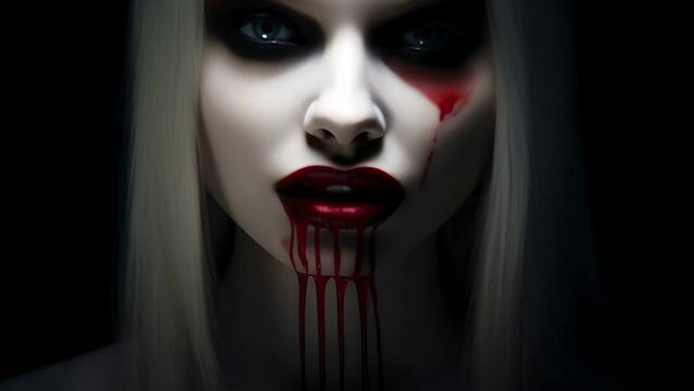 Female vampire with alabaster skin and glowing ruby eyes	
