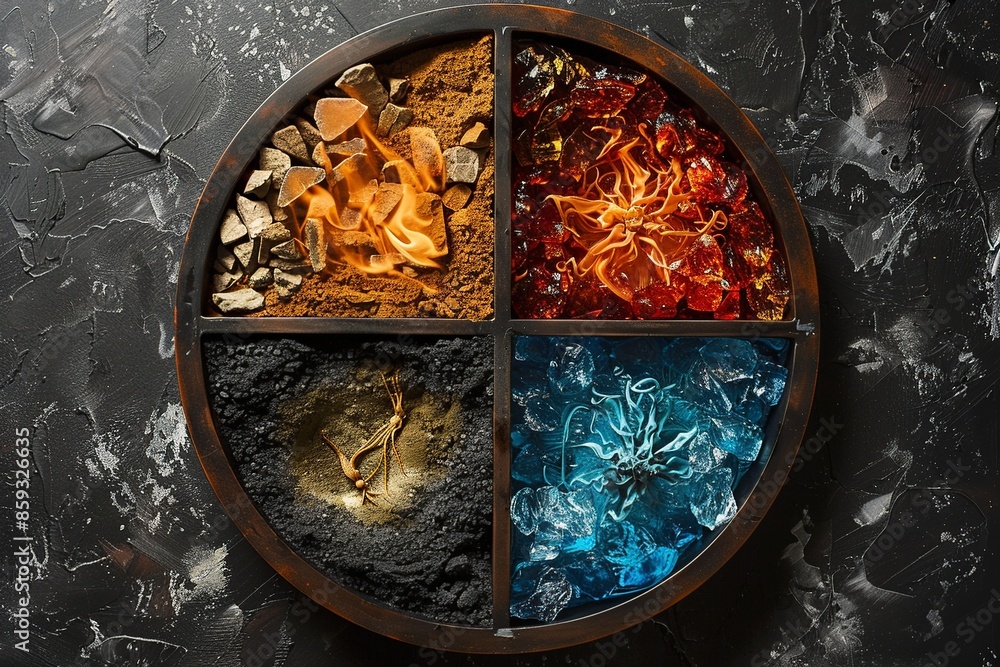 Poster immerse yourself in a visually mesmerizing artistic representation showcasing the four elements of n