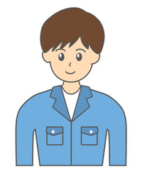 青い作業服を着た若い日本人の男性作業員のイラスト