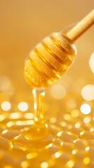 Honey Drizzling from Wooden Dipper