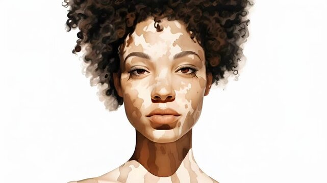 Young woman with vitiligo (a pigmentation disorder characterized by the loss of melanin pigment in certain areas of the skin) looking confidently into the distance.