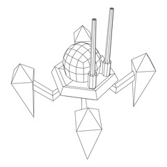 Spider robot with radar antenna. Nanobot, nanotechnology medical concept. Wireframe low poly mesh vector illustration