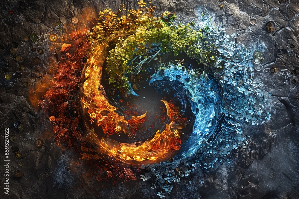 Aufkleber immerse yourself in a visually mesmerizing artistic representation showcasing the four elements of n