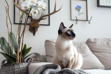 a cat sitting on a couch in a living room