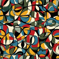 Vibrant abstract geometric design with bold colors and curves, perfect for modern decor and backgrounds. Seamless pattern