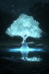 Obraz premium Glowing Tree in Mystical Night
