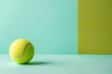 Tennis Ball on Light Green and Yellow Background with Copy Space