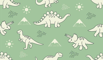 Cute dinosaur vector print for kids. Cute Dino pastel print for party decor. Seamless pattern © Darya