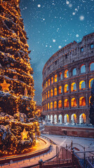 Enchanting Christmas Vibes at the Iconic Colosseum in Rome - Festive Holiday Decorations and Lights Bring this Historical Landmark to Life