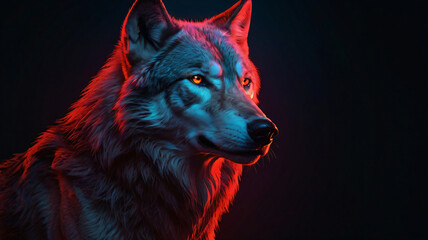 wolf with dark background and neon light