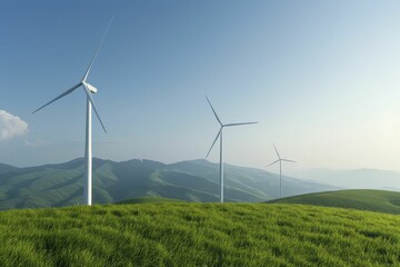 Green energy wind turbines set against a clear sky, symbolizing the power and potential of renewable energy