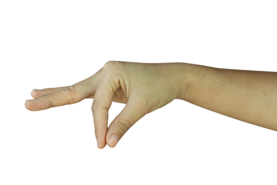 Female hand gesture hold, pick Isolated on transparent background, PNG File.
