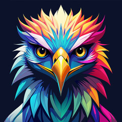 Obraz premium green, blue, black, magenta, orange, yellow eagle face on black background