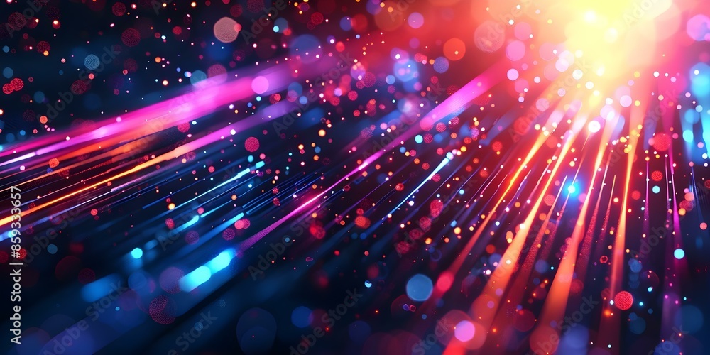 Poster glowing neon lines and bokeh lights in a futuristic abstract background. concept neon lights, bokeh 