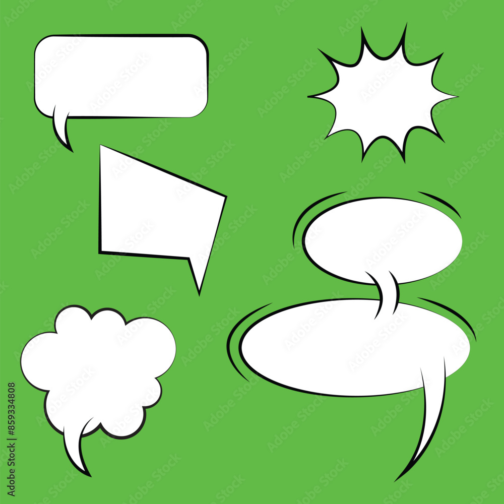 Poster set of retro empty comics speech bubbles. comics book blank template with green background. speak bu