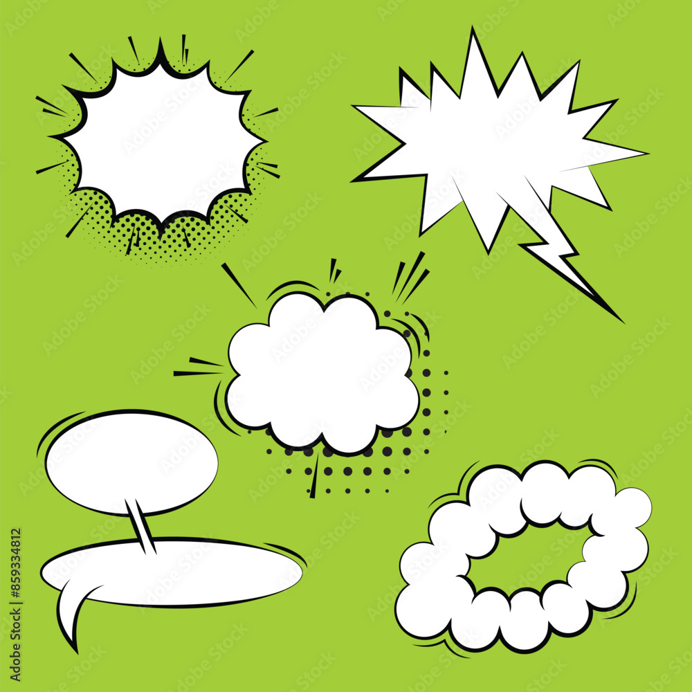 Poster different shapes of comic book text speech bubble in pop art style. speak bubble text, chatting box,