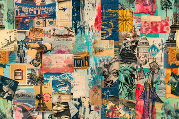 Fototapeta premium Wanderlust Memories - Collage of Travel Experiences and Souvenirs Pattern Wallpaper