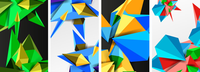 Set of triangle geometric low poly 3d shapes posters