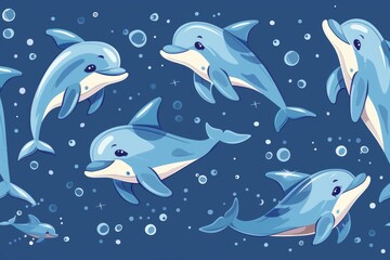 Obraz premium dolphin pattern. cartoon doodle character illustration wallpaper design. ai generated