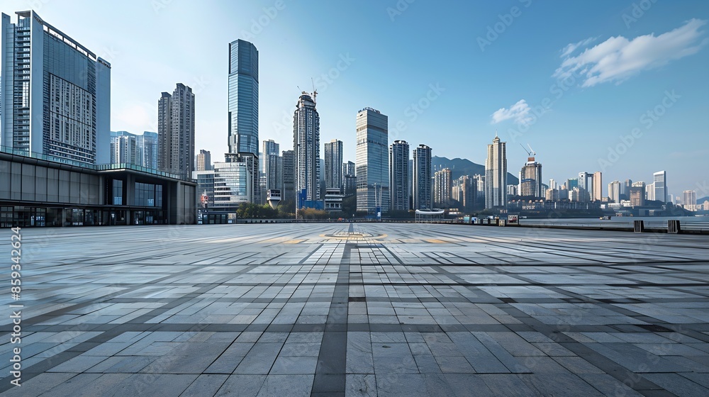 Poster empty city square and skyline with modern architecture in chongqing china : generative ai