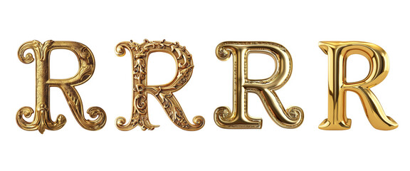 Naklejka premium Set of 3D capital letter R in gold, ideal for typography and branding.