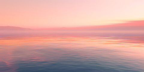 Fototapeta premium Aesthetic 3D visualization of a calm lake at sunset, with soft reflections and a gradient from pink to orange, creating a peaceful mood