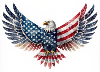 Dynamic Bald Eagle Silhouette Filled with American Flag Design