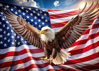 4th July Bald Eagle with Text Freedom on US Flag