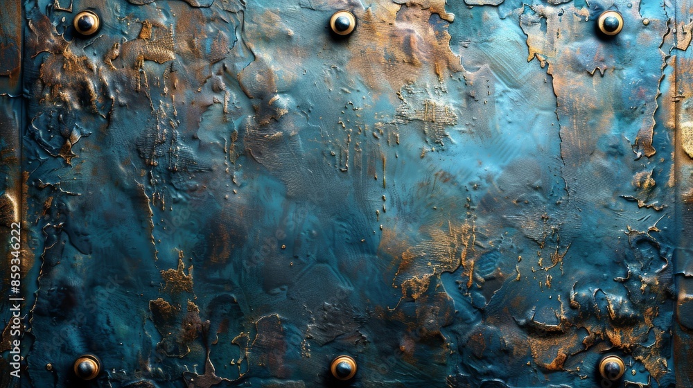 Aufkleber this image represents an abstract panel featuring a blue textured surface with metallic accents. the