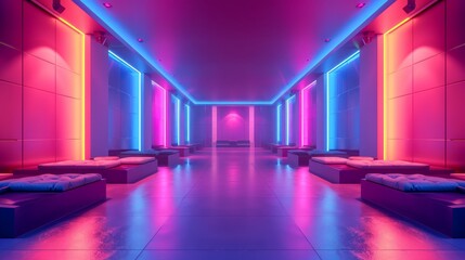 Neon Glow in a Futuristic Hallway