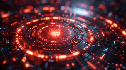 Futuristic Interface with Red and Blue Glowing Lights