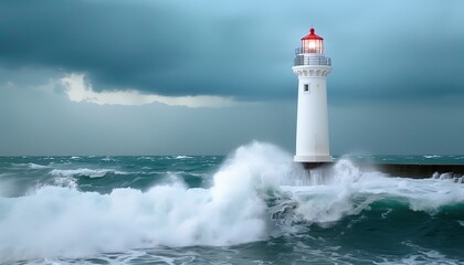 Lighthouse Standing Strong Against Stormy Seas