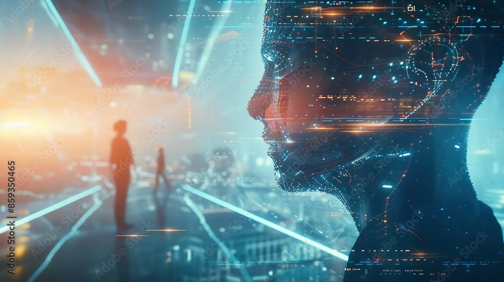 Aufkleber The concept of technology and people using AI to help with work AI Learning and artificial intelligence business modern technology internet and network Empower your business : Generative AI