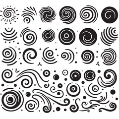 Hand-Drawn Swirls on Clean White Background, Variety of Shapes and Sizes