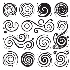 Hand-Drawn Swirls on Clean White Background, Variety of Shapes and Sizes