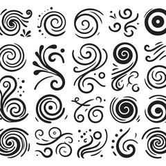 Hand-Drawn Swirls on Clean White Background, Variety of Shapes and Sizes