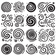 Hand-Drawn Swirls on Clean White Background, Variety of Shapes and Sizes