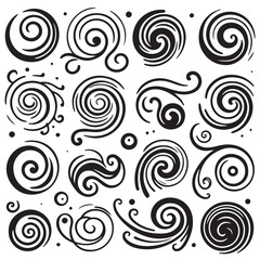 Hand-Drawn Swirls on Clean White Background, Variety of Shapes and Sizes