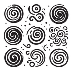 Hand-Drawn Swirls on Clean White Background, Variety of Shapes and Sizes