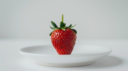 Red strawberry on a white plate