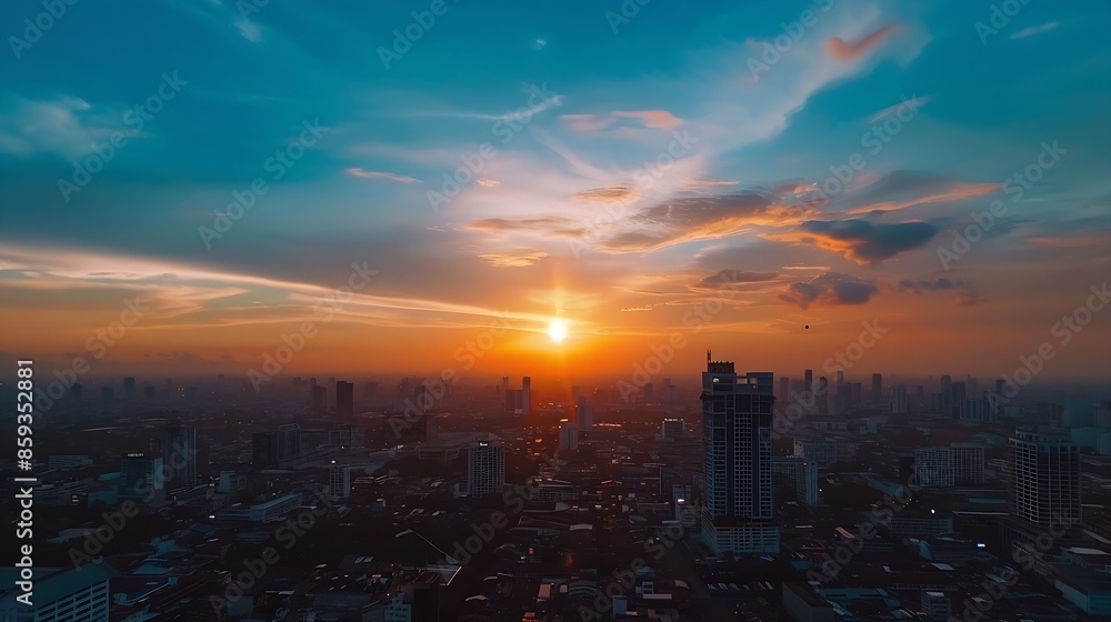 Poster sky sunset background panorama concept skyline top view evening sunset sky and the morning sunrise i