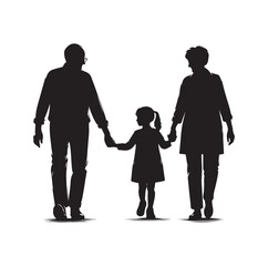 grandparents walking with granddaughter vector silhouette Illustration 