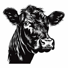 A black and white drawing of a cow 's head