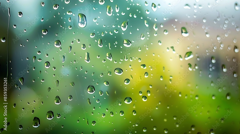 Leinwandbilder rain drop on glass window at day time in monsoon season with blurred background : generative ai