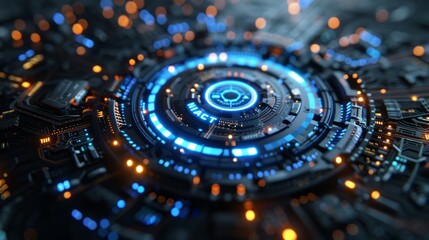 Futuristic Digital Interface with Glowing Lights