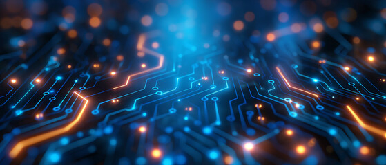 background with futuristic glowing lines and circles, circuit board elements, hitech concept