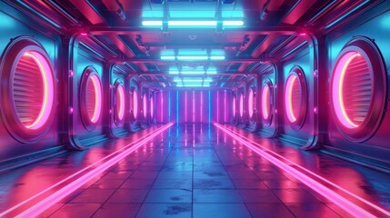 Futuristic Neon Corridor with Glowing Lights
