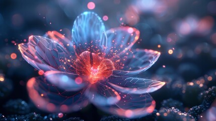 Glowing Digital Flower with Red and Blue Hues